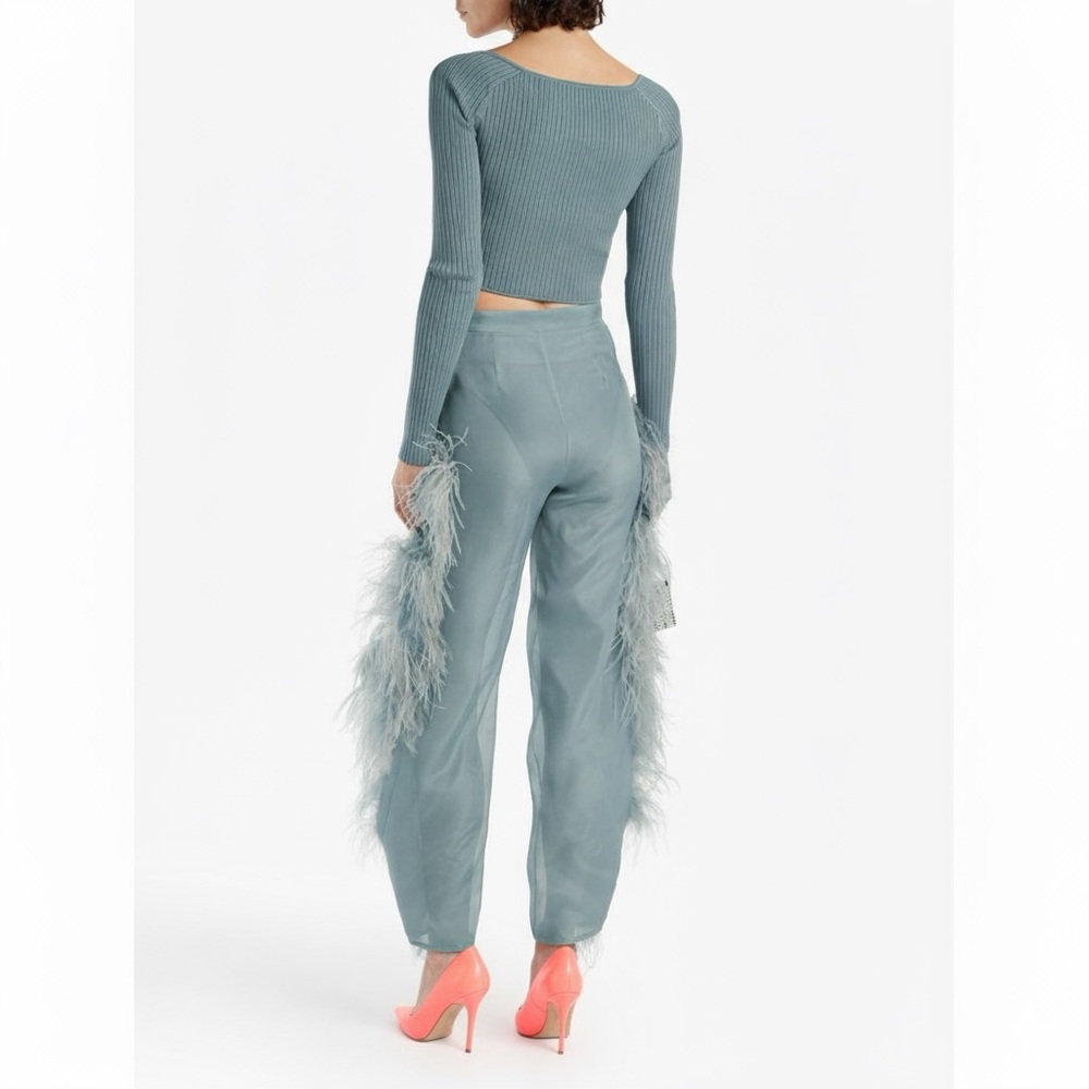 LAPOINTE Ribbed Knit Surplice Crop Top M - Picture 2 of 10